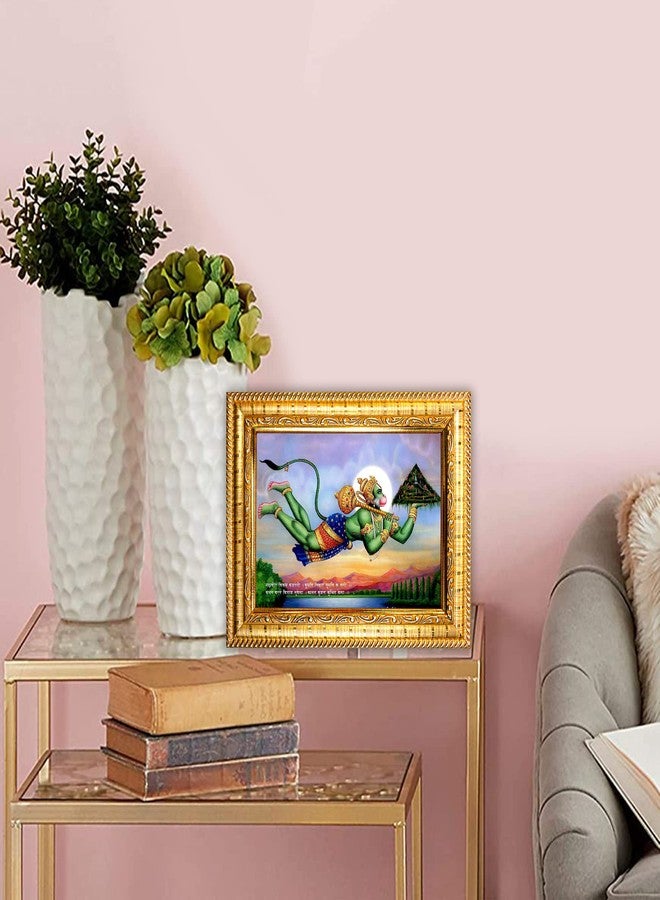 Hawai Flying Lord Hanuman ji Bajrang Bali with Sanjeevani Parvat Photo Frame, Size- 8.5x7inch | Engineered Wood Wall Hanging Frame | SFDI272GLDFRM - Image 4